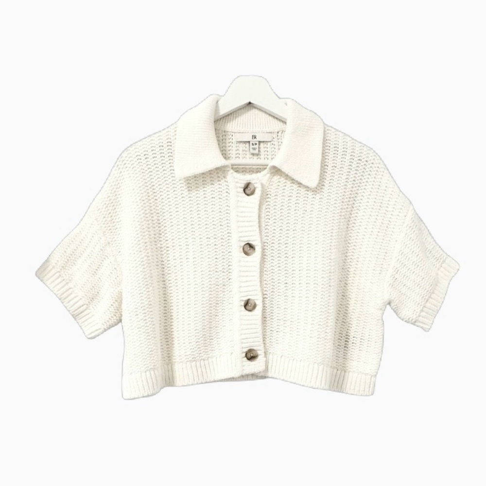 Banana Republic Off-White Cotton Cropped Resort Cardigan